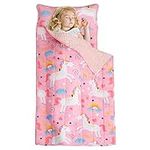 Toddler Nap Mat with Kids Weighted Blanket 3lbs and Pillow, 50 x 20 Inches, Insugar Extra Long 2-in-1 Kids Sleeping Bag, Soft and Cozy for Preschool Children Daycare, Pink Unicorn