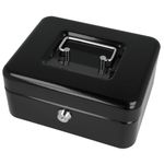 Westcott Lockable Cash Box (20 cm) Black | Lockable cash box made of sheet steel with 2 keys | Removable coin tray with 3 compartments | E-51001 BLACK