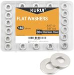 KURUI 1/4" Stainless Steel Flat washers, (180 Pcs) Metal Washers for Screws Bolts, 5/8" OD 18-8 (304) Washer for Various Home, Factories, Outdoor Projects - SAE