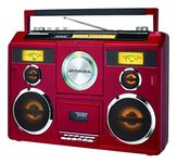 Sound Station Portable Stereo with Bluetooth/CD/AM-FM Radio/Cassette Recorder (Red)