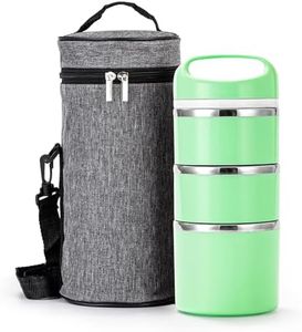 Lille Home Stackable Stainless Steel Lunch Containers, 43OZ Capacity 3 Layers Leakproof Bento Box for Adult, Portable Lunch Box for Women, Man, Travel, Office with Lunch Bag (Green.Pro)