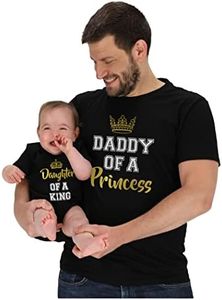 Tstars Daddy of a Princess & Daughter of a King Dad and Baby Matching Outfits Father's Day Shirt and Infant Bodysuit Set man Black XXX-Large/baby Black Newborn (0-3M)