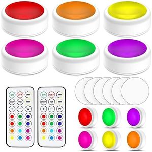 6 Pack Puck Lights with Remote Control, LED Puck Lights with 13 Colors Dimmable, Wireless Under Cabinet Lights, LED Lights Battery Powered with 2 Wireless Remote Controls for Kitchen, Bedroom