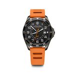 Victorinox Swiss GMT (Dual Time) Watch for Men - Black Dial with Orange Fibre Bracelet, Stylish Wrist Watch for Sporty and Casual Wear - FieldForce Sports GMT (42 mm)