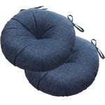 Magpie Fabrics Outdoor Round Bistro Seat Cushions with Ties, Fluffy Tufted Patio Chair Pads 15"x15"x4" Set of 2 Waterproof Floor Pillow for Home Garden Balcony Kitchen Office Porch, Blue Navy