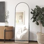 Elemango 162x53cm Arched Floor Mirror Full Length Mirror, Full Body Wall Mirror with Aluminum Frame, Arched-Top Full Mirror Standing Hanging or Leaning, Dressing Mirror for Bedroom Living Room, Black