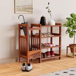 Birdhut Solid Sheesham Wood Shoe Rack with 4 Shelves, Umbrella Storage Box and Wooden Legs - Wooden Shoe Cabinet for Home (Honey Finish)