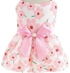 KUTKUT Small Girl Dog & Cat Floral Dress With Lovely Bow Pet Apparel | Puppy Summer Dress Birthday Pet Apparel Dress | Frock Dress For Cavalier King, Frenchi, Etc (Pink Floral, Size: 2XL, Bust:55Cm)