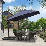 PURPLE LEAF 2.7 X 2.7 M Square Garden Cantilever Parasol, Large Square Patio Umbrella with Crank Handle and Tilt for Balcony and Outdoor, Navy Blue