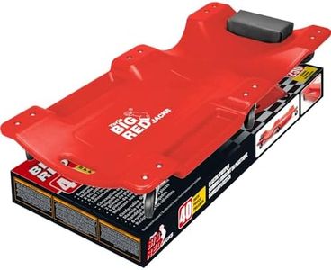 BIG RED TRP6240 Torin Blow Molded Plastic Rolling Garage/Shop Creeper: 40" Mechanic Cart with Padded Headrest, Dual Tool Trays and 6 Casters, Red