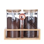 KKC Glass Coffee Bean Storage Container with Spoon for Coffee Bar,Glass Coffee Canister Set with Spoon,Airtight Glass Jar for Beans,Ground Coffee,Brown Sugar,Loose Tea, 1200 ML