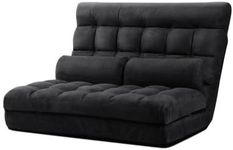 Lounge Sofa Bed 2-Seater Floor Folding Suede Charcoal