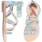 FUPPIA Girls Flat Sandals Princess Open Toe Strappy Sandals Zipper Gladiator Flats Sandal with Adjustable Strap Summer Flat Shoes Sparkle Sliver 2