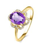 Daesar Wedding Ring for Women 18ct Gold Ring Band 1.21ct Purple Flower with Oval Amethyst Diamond Ring Engagement Wedding Band Gold Ring Size 8.5