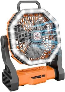 Roykaw Portable Fan for Travel, 10400 mAh Rechargeable Camping Fan, Cordless Battery Powered，with Led Light, Handle, Hang Hook for Tent, Fishing, Hurricane Fan for Bedroom, Orange