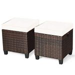 Happygrill 2 Pieces Patio Ottoman Set Outdoor Rattan Wicker Ottoman Seat with Removable Cushions Patio Furniture Footstool Footrest Seat