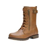 DREAM PAIRS Women's Combat Military Boots Fall Lace up Mid Calf Faux Fur-lined Boots,Size 7.5, camel,MISSION