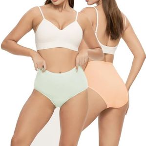 Battewa Leak Proof Underwear for Women Incontinence Urine, High-Waist Cotton Leakproof Postpartum Panties, 50ML for Bladder Leakage Protection. (2X-Large,Green-Orange,2pack)
