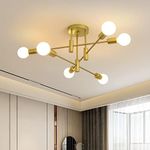 JIINOO Chandelier Modern Pendant Light 6 Lights Metal Industrial Vintage Bracket Chandelier for Living Room Dining Room Bedroom Foyer, Gold