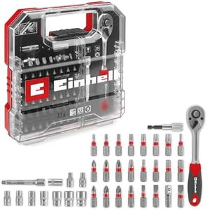 Original Einhell L-CASE 37 pcs. set d'embouts et de cliquets (embouts de 25 mm, cliquet, porte-embouts à changement rapide, clé à douille, adaptateur, rallonge de douille, boîte de rangement incluse)