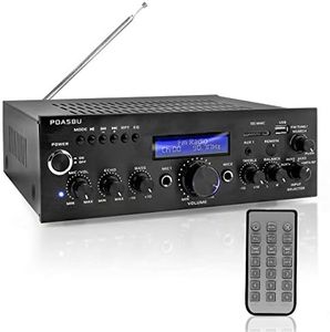 Pyle Wireless Bluetooth Home Power Amplifier - 200 Watt Audio Stereo Receiver w/USB Port, AUX in, FM Radio, 2 Karaoke Microphone Input, Remote - Home Entertainment System - Pyle PDA5BU.5