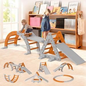 Garvee 9-in-1 Triangle Set, HDPE PP Plastic Climbing Set, Durable 1-8 Toddler Climbing Toys Indoor with Arch, Ramp, Ladder & Slide, Indoor Playground Jungle Gym Playset, Orange