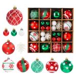 42 Pcs Christmas Ball Ornaments, Hanging Baubles Balls Ornaments, Decoration Set, Delicate Xmas Theme Painting & Glittering Pendants Decorative Red-Green