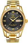 CARNIVAL Mens diamond Dial Automatic Full Gold Stainless Steel Sapphire Glass Waterproof Men Black Watch