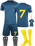 yumcute Football Kits for Kids No.7 Football Kits No.10 Football Kit Football Training Set Shirts Shorts Socks Guard Plate and Keychain 23/24 Home Away Soccer Jerseys Gifts for Boys Girls Children