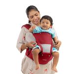 LuvLap Comfy Newborn Baby Carrier with Detachable Hip Seat (3 in 1), Ergonomically Designed (6-24 Months), 6 Baby Carrying Modes, Carrying Capacity 15Kg, Red