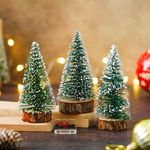 eCraftIndia Green Artificial Frosted Bottle Brush Christmas Tree Wooden Base(10Cm, Pack of 3) Small Christmas Tree for Table Home Office Church Decor|Merry Christmas Decorations Items| Christmas Gifts