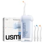 usmile C10 Cordless Water Flosser – Compact Travel Design, Up to 95 Days Battery Life, 4 Cleaning Modes, 360° Rotating Tip, 180ml Detachable Tank, IPX7 Waterproof, Ideal for Braces, Implants & Sensitive Teeth (Blue)