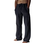 Jogging Bottoms Linen Trousers Men's Long Beach Yoga Trousers Men's Long 3XL Casual Trousers Men's Cotton Wide Men's Linen Chino Trousers Men's Ankle Fabric Trousers Men, H-1 dark grey, M