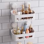 TAILI Suction Shower Caddy, Wall Mounted Bath Organizer Shelf for Shampoo, Body Wash, Plastic Shower Rack, Drill-Free Removable