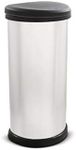 Curver Metal Effect 70% Recycled Kitchen One Touch Deco Bin, Silver, 40 Litre