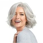 Gray Wigs for Women, Natural Elegant Fluffy Slightly Curly Short Hair Wig Thick Mixed Gradient Silver Wig Suitable for Middle-Aged and Elderly Daily Party Use, The Good Gift for Mom