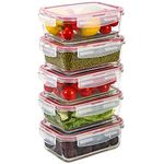 Vinsani Glass Food Storage 5-Pack 840ML Containers Rectangle Food Meal Prep Lunch Boxes with Lids Airtight Heat Resistant Leakproof Lid BPA-Free Dishwasher Microwave Freezer Safe