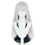 Mudrock Cosplay Wig for Women Silver Black Long Straight Hair Cos Anime Party Wig Halloween,Christmas,Comic