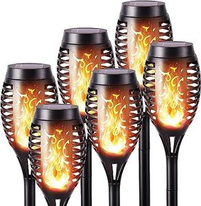 Solar Lights Outdoor Garden, 6 Pack Solar Flame Lights LED Warm Flickering Flames, IP65 Waterproof Solar Torch Lights for Pathway Garden Patio Yard Halloween Christmas Decorations Yellow