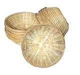 Set Of 12 Vintage Bread Baskets Small Round Woven Wicker Bamboo Hamper Basket Serving Snack Bowl Natural