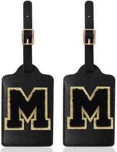 2 Pack Personalized Initial Luggage Tags for Suitcases with Chenille Letter, Cute Letter Luggage Tags,Monogrammed Luggage Tags for Baggage Bag Travel Gifts for Women Kids Teens(Black_M)