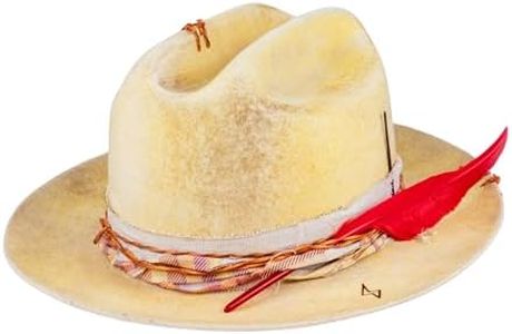 RUEDIGER Vintage Short Brim Fedora Hats 100% Wool Firm Felt Hat Panama Gambler Hat with Lightning Logo Handmade Distressed (US, Numeric, 7 3/8, Apricot)
