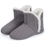 TUOBUQU Slipper Boots Women Winter Warm Fuzzy House Knit Bootie Slippers Ladies Fluffy Plush for Indoor Grey XL 5-6