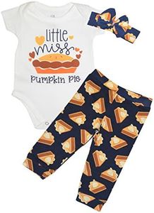 Unique Baby Girls Little Miss Pie Thanksgiving Romper Outfit Set (9m, Pie)