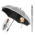 ANYCHO Big Umbrella for Men, Big Size Umbrella for Heavy Rain with UV Protection, Windproof Automatic Umbrella for Men and Women, Golf Long Stick Umbrella with Reflective Stripe and Cover – 54 Inch (Grey)