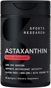 Sports Research Triple Strength Astaxanthin 12mg with Organic Coconut Oil - Antioxidant Supplement, Non-GMO Verified & Gluten Free - 60 Softgels