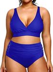 Yonique Womens Plus Size Bikini High Waisted Swimsuits Two Piece Bathing Suits Tummy Control Swimwear, Royal Blue, 16 Plus