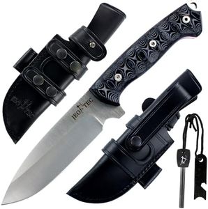 JEO-TEC Nº29 Bushcraft Survival Hunting Camping Knife - MOVA-58 Stainless Steel - Multi-positioned Leather Sheath - Handmade in Spain