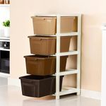 Kuber Industries 4-Layer & 73 Ltr Plastic Drawer Storage Organiser | Modular Kitchen Cabinet & Toy Organizer For Kids Room | Brown & White