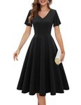 Bridesmay Women's Fit and Flare Wedding Guest Prom Dresses A-line Swing Vintage Tea Dresses for Bridesmaid Black L